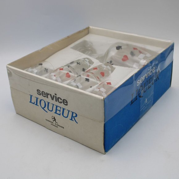 Verrerie D'Arques France Card Themed Liqueur Service Set Decanter & 6 Glass Set - Picture 5 of 7